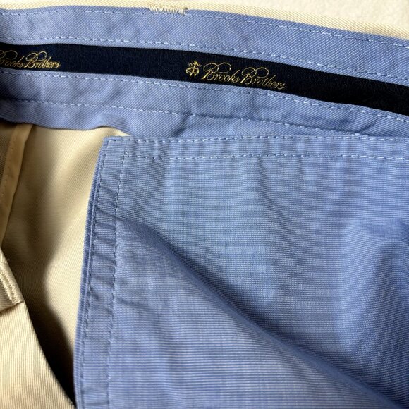 Brooks‎ Brothers Men's Size 35x32.5 Tan Cream Cotton Flat Front Chino Pants - Picture 3 of 8